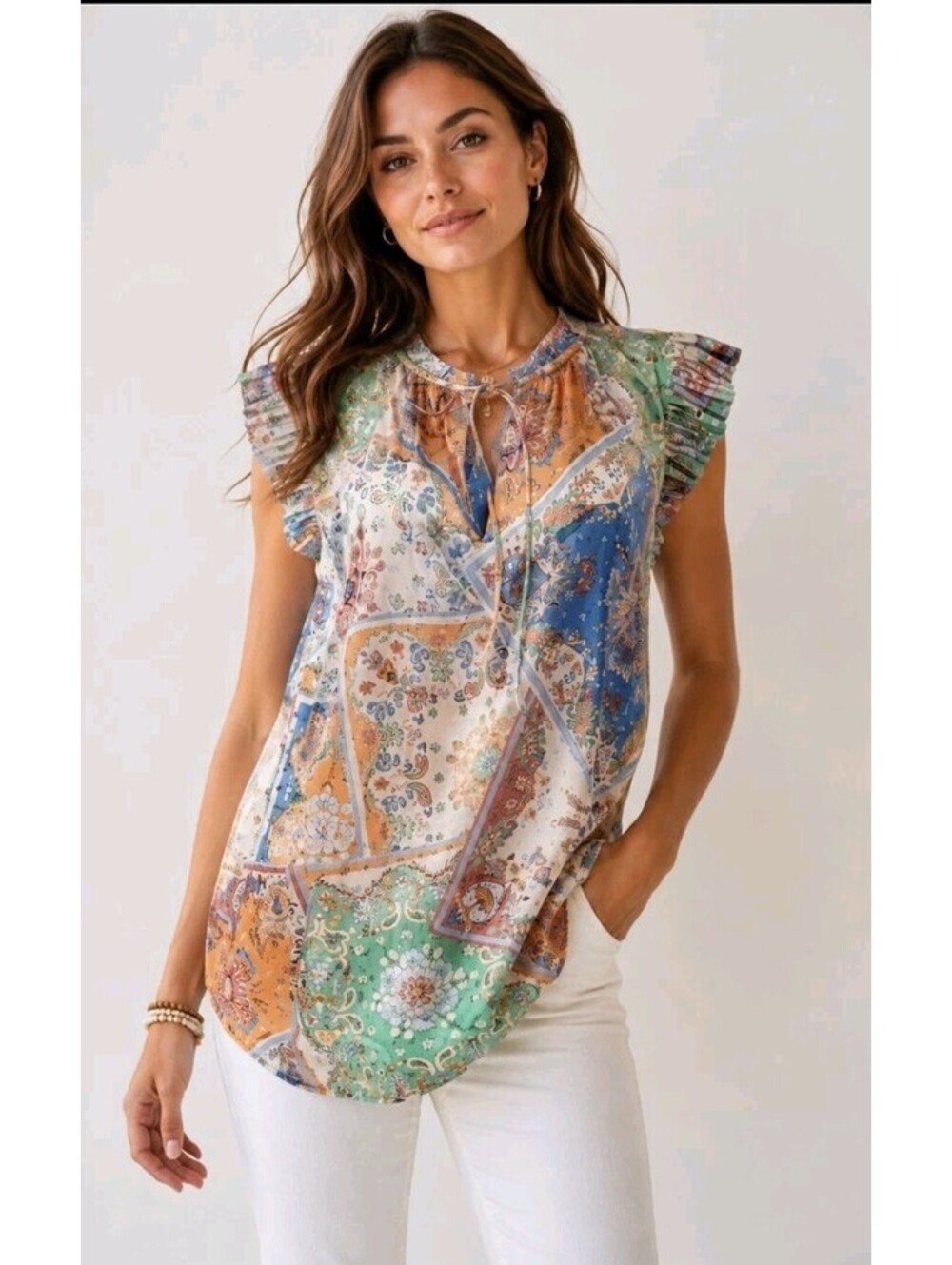 CURRENT AIR Anthropologie Silk Flutter Sleeve XL Top Women's NWT #CC